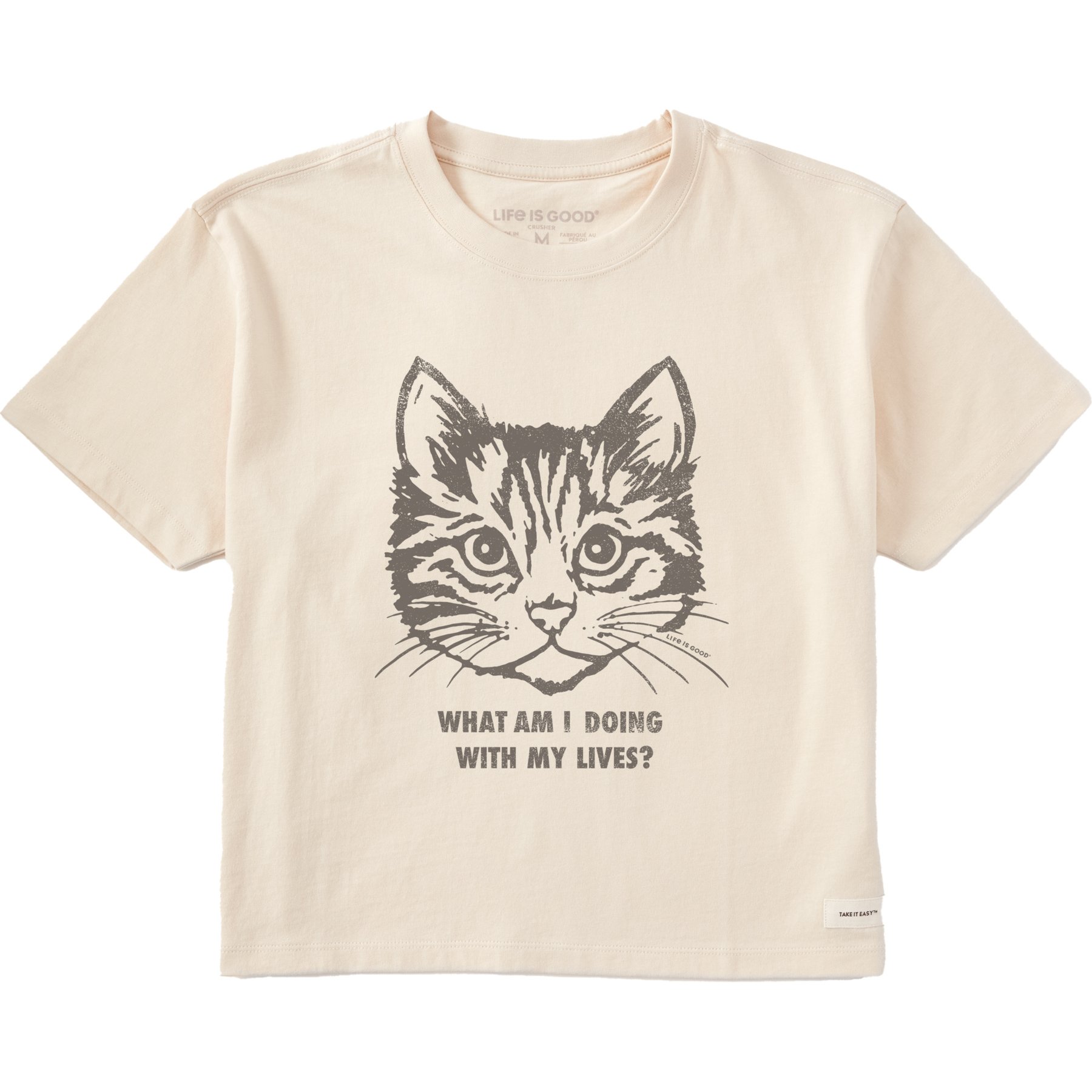 LIFE IS GOOD Women's Cat Lives Crusher Boxy Tee, Medium