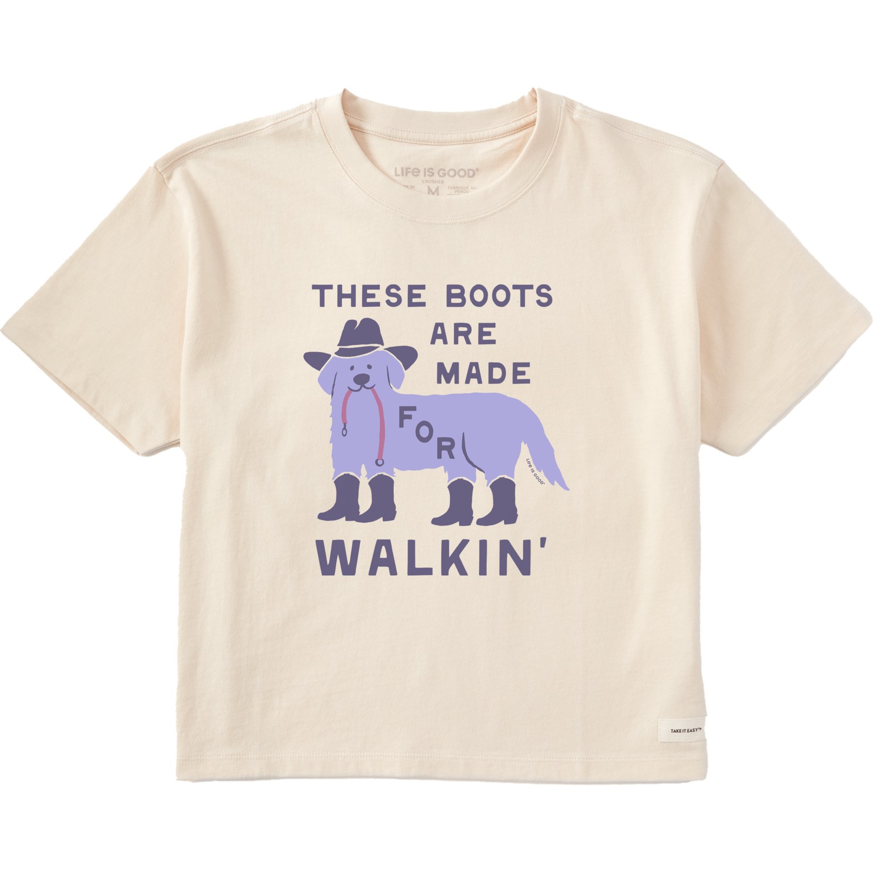 LIFE IS GOOD Women's These Boots are Made for Walkin Dog Crusher Boxy Tee, X-Small