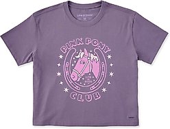 LIFE IS GOOD Women's Pink Pony Club Crusher Boxy Tee, Large