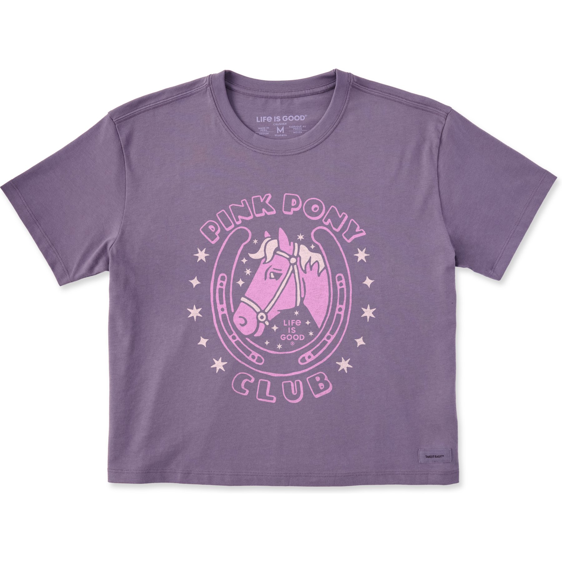 LIFE IS GOOD Women's Pink Pony Club Crusher Boxy Tee, Medium