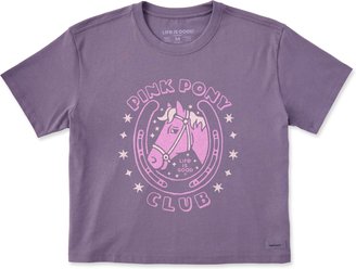 LIFE IS GOOD Women's Pink Pony Club Crusher Boxy Tee, Medium