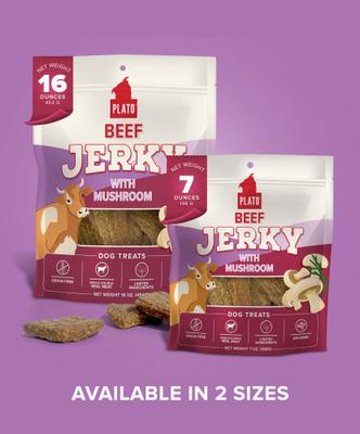 Show full view: Plato Beef Jerky with Mushroom Dog Treats, 16-oz bag slide 8 of 9