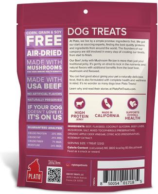 Show full view: Plato Beef Jerky with Mushroom Dog Treats, 16-oz bag slide 3 of 9