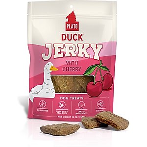 Plato Duck Jerky with Cherry Dog Treats, 16-oz bag