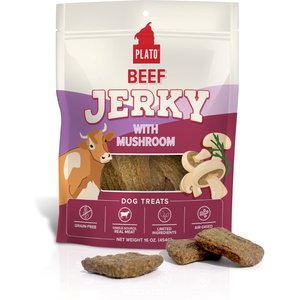 Plato Beef Jerky with Mushroom Dog Treats, 16-oz bag