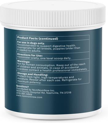 Show full view: Nom Nom Probiotic Support Full Spectrum Digestive Health Powder Supplement Dog Food Topper, 2.12-oz jar slide 4 of 10