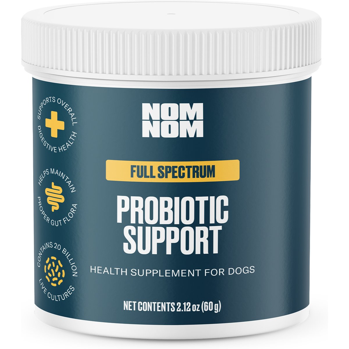 Nom Nom Probiotic Support Full Spectrum Digestive Health Powder Supplement Dog Food Topper, 2.12-oz jar