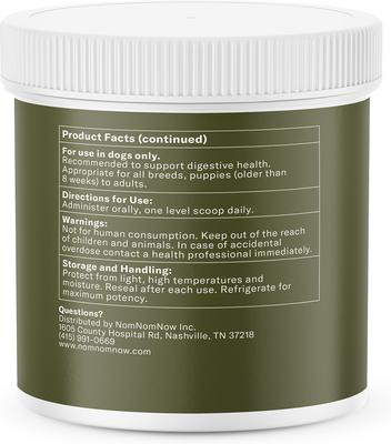 Show full view: Nom Nom Probiotic Support GI Targeted Digestive Health Powder Supplement Dog Food Topper, 2.12-oz jar slide 4 of 10