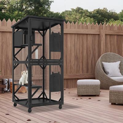 Show full view: LovMor Catio Outdoor Cat House with Roof, Black slide 9 of 10