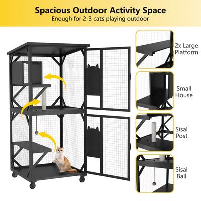 Show full view: LovMor Catio Outdoor Cat House with Roof, Black slide 5 of 10