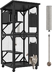 LovMor Catio Outdoor Cat House with Roof, Black