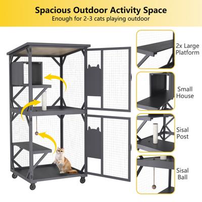Show full view: LovMor Catio Outdoor Cat House with Roof, Grey slide 4 of 9