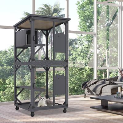 Show full view: LovMor Catio Outdoor Cat House with Roof, Grey slide 3 of 9