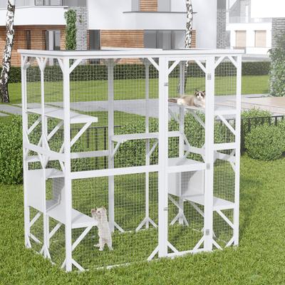Show full view: LovMor Catio Outdoor Wooden Cat House with Roof, White slide 8 of 10