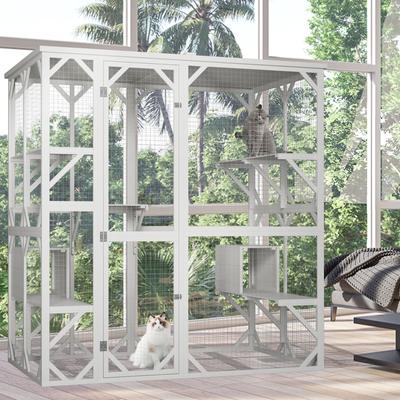 Show full view: LovMor Catio Outdoor Wooden Cat House with Roof, White slide 9 of 10