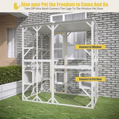 Show full view: LovMor Catio Outdoor Wooden Cat House with Roof, White slide 7 of 10