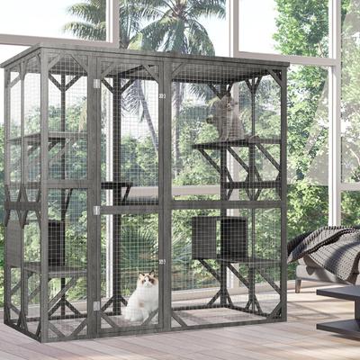 Show full view: LovMor Catio Outdoor Wooden Cat House with Roof, Grey slide 8 of 9