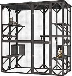 LovMor Catio Outdoor Wooden Cat House with Roof, Grey