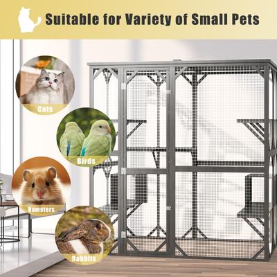 Show full view: LovMor Catio Outdoor Wooden Cat House with Roof, Grey slide 5 of 9