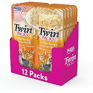 Inaba Twin Packs Chicken Recipe in Chicken Broth Grain-Free Cat Food Topper, 1.4-oz pouch, 12 count