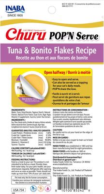 Show full view: Inaba Churu Pop'n Serve Tuna with Bonito Flakes Grain-Free Lickable Cat Treats, 1.2-oz cup, 8 count slide 3 of 8