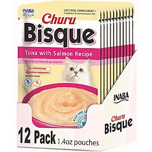 Inaba Churu Bisque Tuna with Salmon Recipe Grain-Free Lickable Cat Treats, 1.4-oz pouch, 12 count