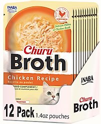 Inaba Churu Shredded Chicken & Creamy Broth Grain-Free Lickable Cat Treats, 1.4-oz pouch, 12 count