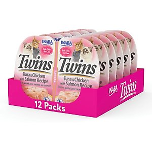 Inaba Twins Tuna & Chicken with Salmon Recipe Grain-Free Cat Food Topper, 1.23-oz pouch, 12 count
