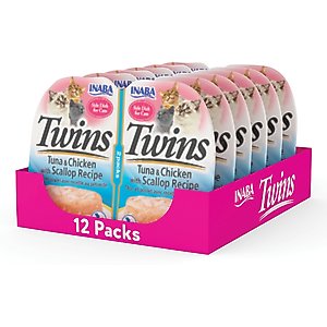 Inaba Twins Tuna & Chicken with Scallop Recipe Grain-Free Cat Food Topper, 1.23-oz pouch, 12 count