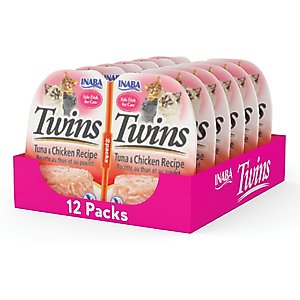 Inaba Twins Tuna & Chicken Recipe Grain-Free Cat Food Topper, 1.23-oz pouch, 12 count