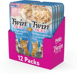 Inaba Twin Packs Tuna & Chicken with Scallop Recipe in Scallop Broth Grain-Free Cat Food Topper, 1.4-oz pouch, 12 count