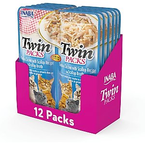 Inaba Twin Packs Tuna & Chicken with Scallop Recipe in Scallop Broth Grain-Free Cat Food Topper, 1.4-oz pouch, 12 count