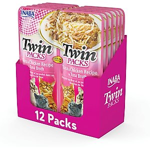 Inaba Twin Packs Tuna & Chicken Recipe in Tuna Broth Grain-Free Cat Food Topper, 1.4-oz pouch, 12 count