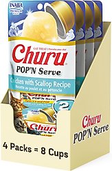Inaba Churu Pop'n Serve Chicken with Scallop Grain-Free Lickable Cat Treats, 1.2-oz cup, 8 count