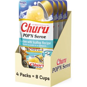Inaba Churu Pop'n Serve Chicken with Scallop Grain-Free Lickable Cat Treats, 1.2-oz cup, 8 count
