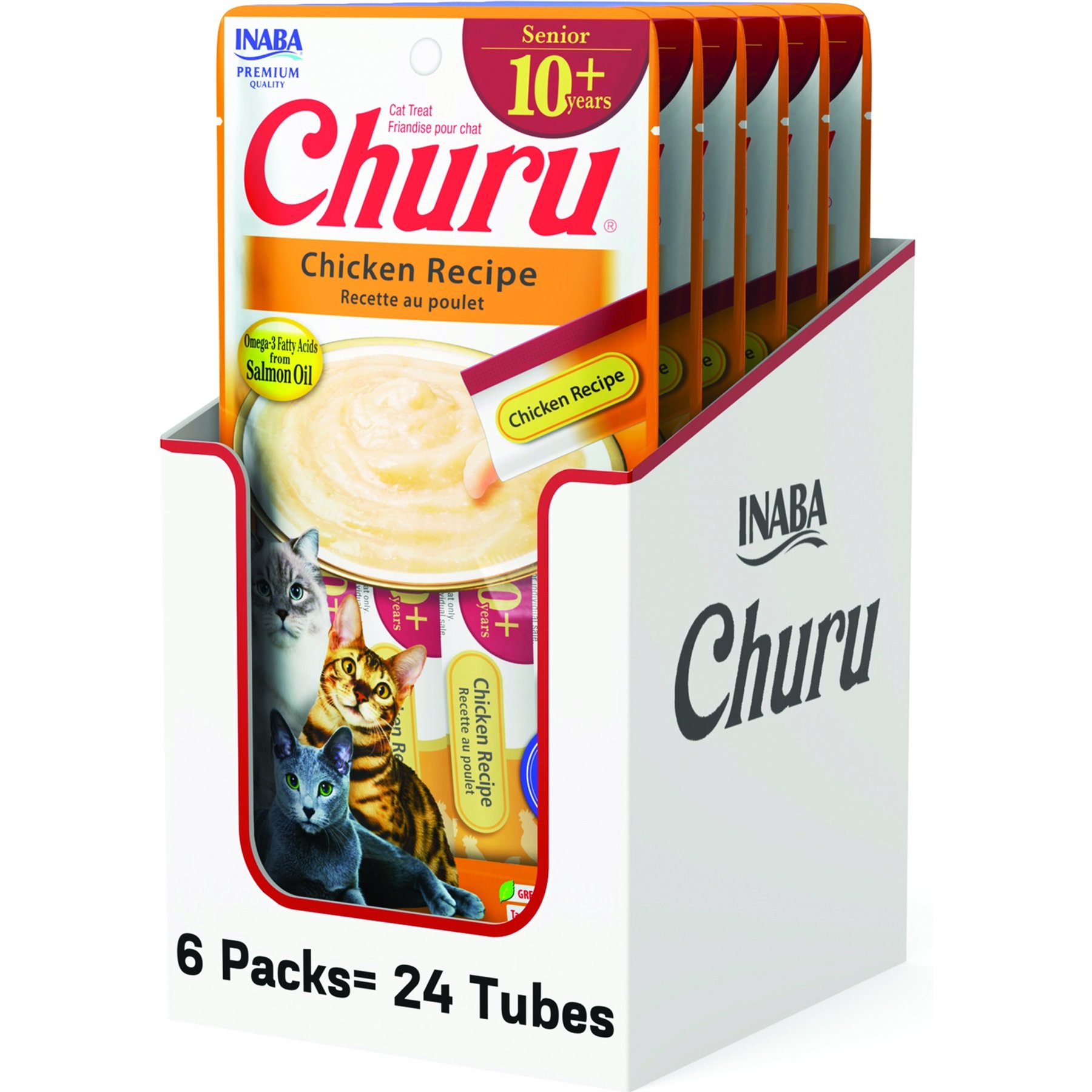 Inaba Churu for Senior 10+ Chicken Recipe Lickable Cat Treats, 0.5-oz tube, 24 count