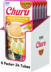 Inaba Churu Salmon with Chicken Puree Lickable Grain-Free Cat Treats, 0.5-oz tube, 24 count