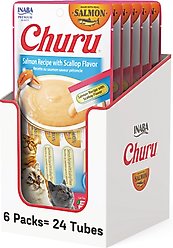 Inaba Churu Salmon with Scallop Puree Lickable Grain-Free Cat Treats, 0.5-oz tube, 24 count