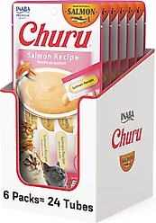 Inaba Churu Salmon Puree Lickable Grain-Free Cat Treats, 0.5-oz tube, 24 count