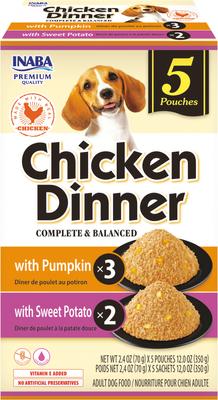 Show full view: Inaba Chicken Dinner Pumpkin & Sweet Potato Wet Dog Food, 2.4-oz pouch, case of 15 slide 3 of 9