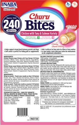 Show full view: Inaba Churu Bites Wraps Tuna & Salmon Recipe Soft & Chewy Dog Treats, 0.42-oz tube, 20 count slide 3 of 8