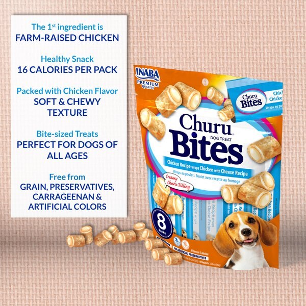 Inaba Churu Bites Wraps Tuna \u0026 Salmon Recipe Soft \u0026 Chewy Dog Treats, 0.42-oz tube, 20 count