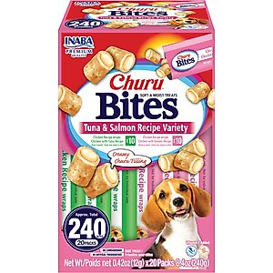 Inaba Churu Bites Wraps Tuna & Salmon Recipe Soft & Chewy Dog Treats, 0.42-oz tube, 20 count