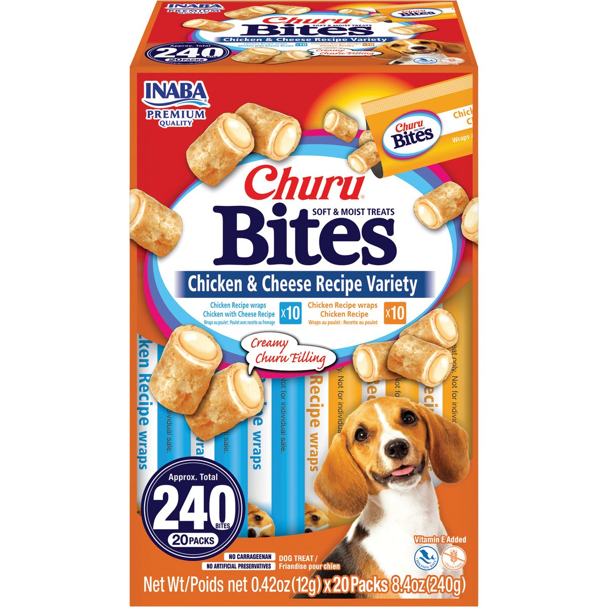 Inaba Churu Bites Wraps Chicken & Cheese Recipe Soft & Chewy Dog Treats, 0.42-oz tube, 20 count