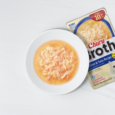 Show full view: Inaba Churu for Senior 10+ Chicken & Tuna Broth Cat Lickable Treats, 1.4-oz pouch, 12 count slide 4 of 9