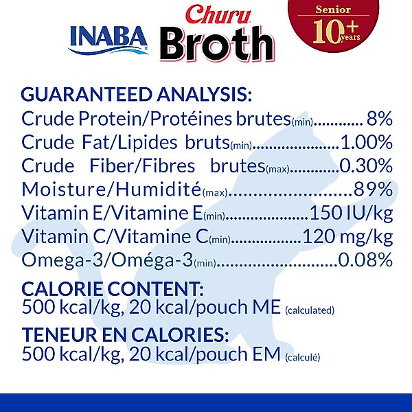 Show full view: Inaba Churu for Senior 10+ Chicken & Tuna Broth Cat Lickable Treats, 1.4-oz pouch, 12 count slide 8 of 9