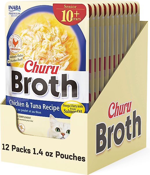 Show full view: Inaba Churu for Senior 10+ Chicken & Tuna Broth Cat Lickable Treats, 1.4-oz pouch, 12 count slide 1 of 9