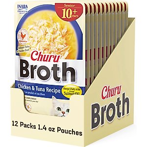 Inaba Churu for Senior 10+ Chicken & Tuna Broth Cat Lickable Treats, 1.4-oz pouch, 12 count