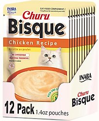 Inaba Churu Bisque Chicken Recipe Grain-Free Lickable Cat Treats, 1.4-oz pouch, 12 count