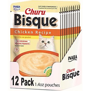 Inaba Churu Bisque Chicken Recipe Grain-Free Lickable Cat Treats, 1.4-oz pouch, 12 count